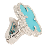 Pre-owned Van Cleef & Arpels Vintage Alhambra Motif Earrings Turquoise 18K White Gold - Thumbnail View 5