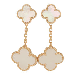 Van Cleef & Arpels Magic Alhambra 2 Motif Earrings Mother of Pearl 18K Yellow Gold