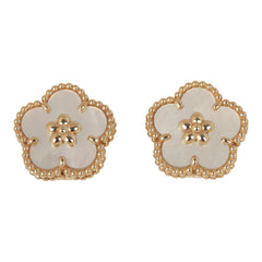 Van Cleef & Arpels Lucky Spring Plum Blossom Earrings White Mother of Pearl 18K Yellow Gold