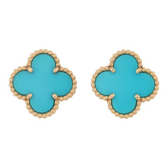 Pre-owned Van Cleef & Arpels Vintage Alhambra Motif Earrings Turquoise 18K Yellow Gold