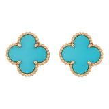 Pre-owned Van Cleef & Arpels Vintage Alhambra Motif Earrings Turquoise 18K Yellow Gold - Thumbnail View 1
