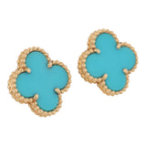 Pre-owned Van Cleef & Arpels Vintage Alhambra Motif Earrings Turquoise 18K Yellow Gold - Thumbnail View 2