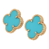 Pre-owned Van Cleef & Arpels Vintage Alhambra Motif Earrings Turquoise 18K Yellow Gold - Thumbnail View 5