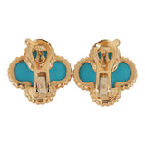 Pre-owned Van Cleef & Arpels Vintage Alhambra Motif Earrings Turquoise 18K Yellow Gold - Thumbnail View 3