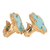 Pre-owned Van Cleef & Arpels Vintage Alhambra Motif Earrings Turquoise 18K Yellow Gold - Thumbnail View 4