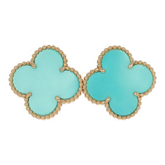 Pre-owned Van Cleef & Arpels Magic Alhambra Turquoise Earrings 18K Yellow Gold