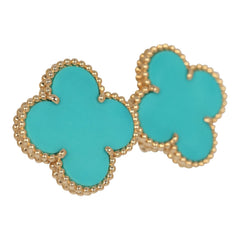 Pre-owned Van Cleef & Arpels Magic Alhambra Turquoise Earrings 18K Yellow Gold