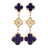 Van Cleef & Arpels "Vendome" Magic Alhambra 3 Motif Earrings Blue Sevres Porcelain, Diamonds, 18K Yellow Gold - Thumbnail View 1