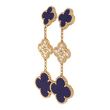 Van Cleef & Arpels "Vendome" Magic Alhambra 3 Motif Earrings Blue Sevres Porcelain, Diamonds, 18K Yellow Gold - Thumbnail View 5