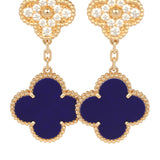 Van Cleef & Arpels "Vendome" Magic Alhambra 3 Motif Earrings Blue Sevres Porcelain, Diamonds, 18K Yellow Gold - Thumbnail View 4