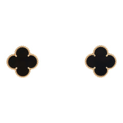 Van Cleef & Arpels Magic Alhambra Onyx Earrings 18K Yellow Gold
