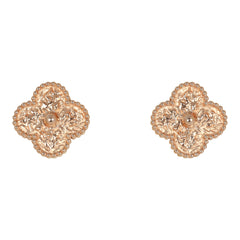 Van Cleef & Arpels Vintage Alhambra Hammered Earrings 18K Guilloché Rose Gold