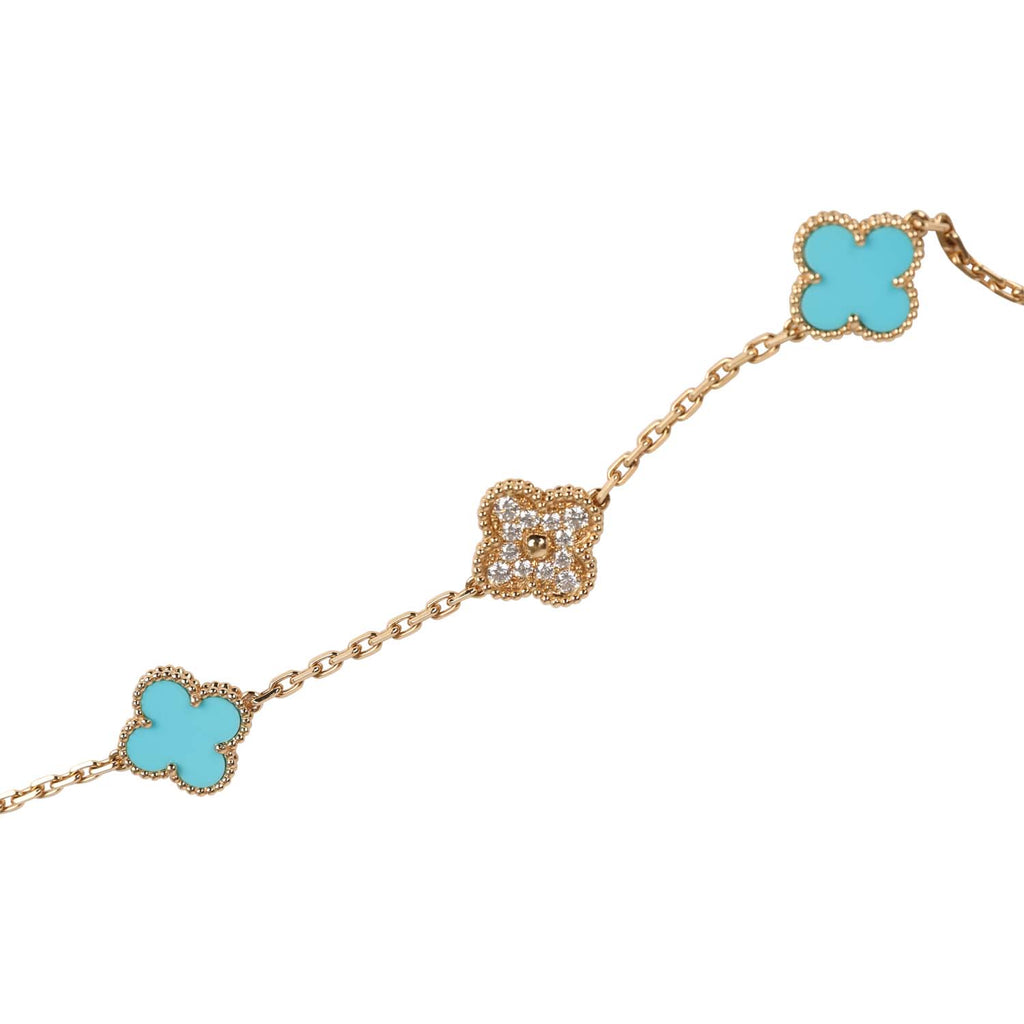 Rose Gold Diamond Van Cleef Jewelry , Vintage Alhambra Necklace 20 Motifs