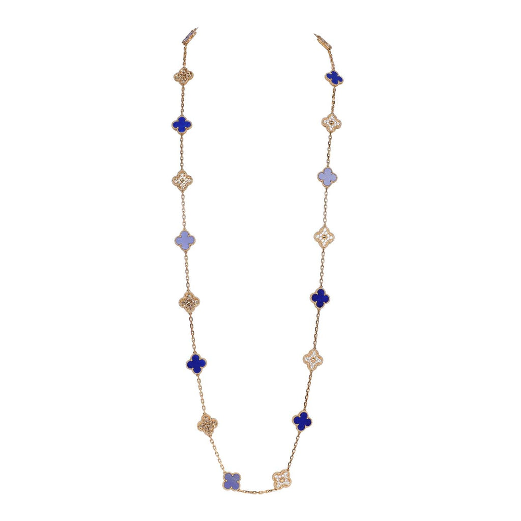 Van Cleef & Arpels Vintage Alhambra Diamond and Lapis Lazuli 20 Motif 18K Gold Necklace