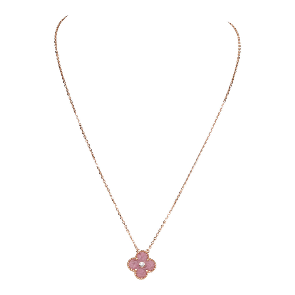 Van Cleef Arpels 2021 Holiday Vintage Alhambra Rhodonite Pendant Nec
