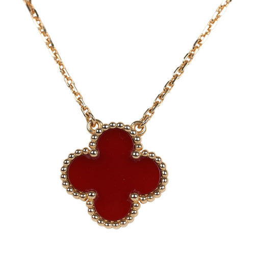 Van Cleef & Arpels Vintage Alhambra Pendant Necklace Carnelian Gold Hardware