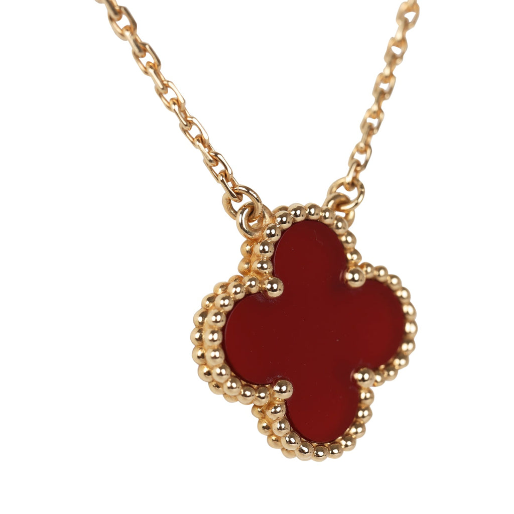 Van Cleef & Arpels Pendant Necklace, Yellow Gold & Carnelian - Vintage Alhambra
