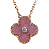 Van Cleef & Arpels 2021 Holiday Vintage Alhambra Rhodonite Pendant Necklace Rose Gold Hardware