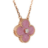 Van Cleef & Arpels 2021 Holiday Vintage Alhambra Rhodonite Pendant Necklace Rose Gold Hardware