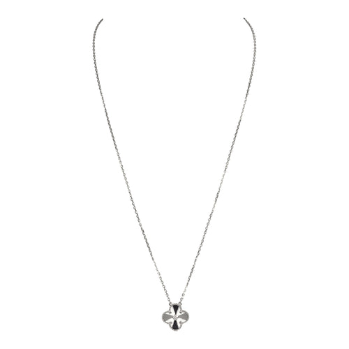 Van Cleef & Arpels 2020 Holiday Vintage Alhambra Pendant Necklace 18K White Gold Guilloche & Diamonds