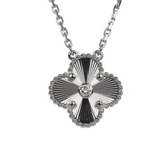 Van Cleef & Arpels 2020 Holiday Vintage Alhambra Pendant Necklace 18K White Gold Guilloche & Diamonds