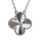 Van Cleef & Arpels 2020 Holiday Vintage Alhambra Pendant Necklace 18K White Gold Guilloche & Diamonds