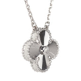 Van Cleef & Arpels 2020 Holiday Vintage Alhambra Pendant Necklace 18K White Gold Guilloche & Diamonds