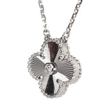 Van Cleef & Arpels 2020 Holiday Vintage Alhambra Pendant Necklace 18K White Gold Guilloche & Diamonds