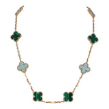 Van Cleef & Arpels Vintage Alhambra 10 Motif Necklace Malachite 18K Yellow Gold Hardware