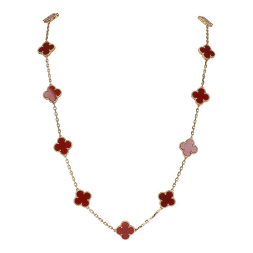 Van Cleef & Arpels Vintage Alhambra 20 Motif Necklace Carnelian 18K Yellow Gold Hardware