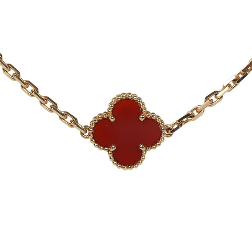 Van Cleef & Arpels Vintage Alhambra 20 Motif Necklace Carnelian 18K Yellow Gold Hardware