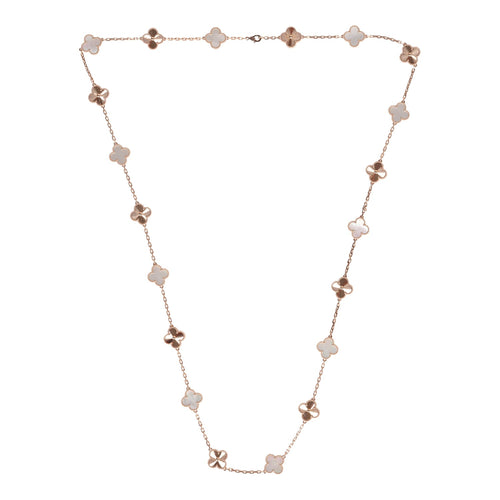 Van Cleef & Arpels Limited Edition Seoul Maison Vintage Alhambra 20 Motif Long Necklace White Mother of Pearl & 18K Rose Gold Hardware