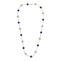 Van Cleef & Arpels Vintage Alhambra 20 Motif Necklace Lapis Lazuli Diamonds & Yellow 18K Gold Hardware