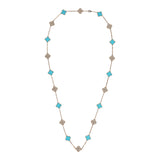 Van Cleef & Arpels Vintage Alhambra 20 Motif Necklace Turquoise Diamonds & Yellow 18K Gold Hardware