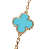 Van Cleef & Arpels Vintage Alhambra 20 Motif Necklace Turquoise Diamonds & Yellow 18K Gold Hardware