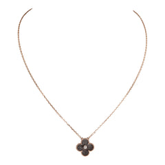 Van Cleef & Arpels 2023 Holiday Vintage Alhambra Pendant Necklace Silver Obsidian White Diamond Rose Gold