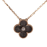 Van Cleef & Arpels 2023 Holiday Vintage Alhambra Pendant Necklace Silver Obsidian White Diamond Rose Gold - Thumbnail View 2