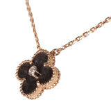 Van Cleef & Arpels 2023 Holiday Vintage Alhambra Pendant Necklace Silver Obsidian White Diamond Rose Gold - Thumbnail View 4