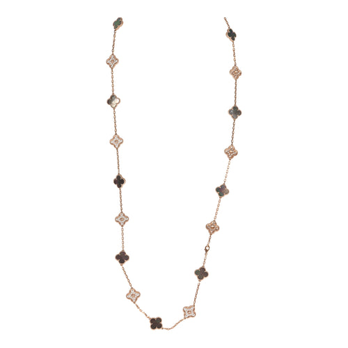 Van Cleef & Arpels Vintage Alhambra 20 Motif Long Necklace Mother of Pearl Diamonds and 18K Rose Gold Hardware