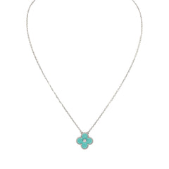 Van Cleef & Arpels 2022 Holiday Vintage Alhambra Pendant Necklace Light Green Celadon Sevres Porcelain & Diamonds White Gold Hardware