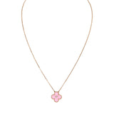 Van Cleef & Arpels 2015 Holiday Vintage Alhambra Pendant Necklace Light Pink Porcelain & Diamonds 18K Rose Gold Hardware