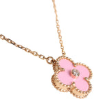 Van Cleef & Arpels 2015 Holiday Vintage Alhambra Pendant Necklace Light Pink Porcelain & Diamonds 18K Rose Gold Hardware