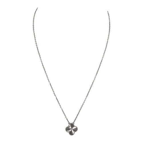 Van Cleef & Arpels 2020 Holiday Vintage Alhambra Pendant Necklace 18K White Gold Guilloche & Diamonds