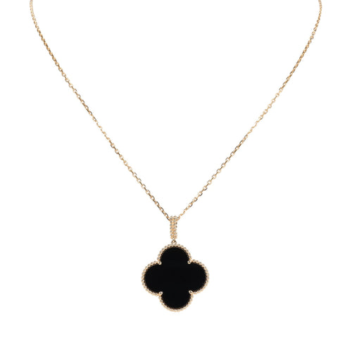 Van Cleef & Arpels Magic Alhambra Long Necklace 1 Motif Onyx 18K Yellow Gold Hardware