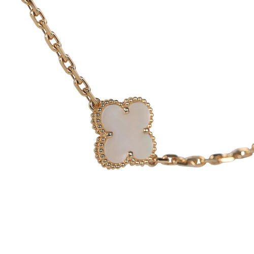 Van Cleef & Arpels Vintage Alhambra 10 Motif Necklace White Mother of Pearl 18K Yellow Gold Hardware