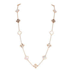 Van Cleef & Arpels Limited Edition Seoul Maison Vintage Alhambra 20 Motif Long Necklace White Mother of Pearl & 18K Rose Gold Hardware