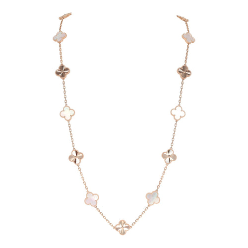 Van Cleef & Arpels Limited Edition Seoul Maison Vintage Alhambra 20 Motif Long Necklace White Mother of Pearl & 18K Rose Gold Hardware