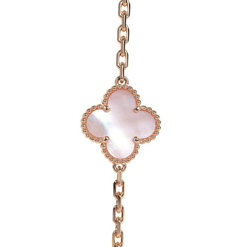 Van Cleef & Arpels Vintage Alhambra 20 Motif Long Necklace Pink Mother of Pearl and 18K Rose Gold