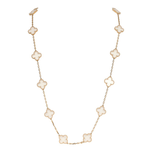 Pre-owned Van Cleef & Arpels Vintage Alhambra Clear Rock Candy Crystal 20 Motif Necklace 18K Yellow Gold