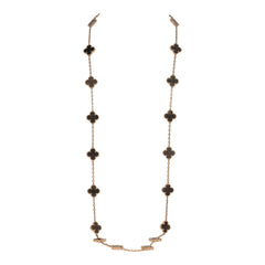 Van Cleef & Arpels Vintage Alhambra 20 Motif Long Necklace Silver Obsidian & 18K Rose Gold Hardware